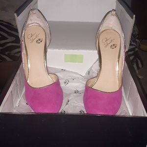 COLIN STEWARTSIGNED PINK SUEDE/GOLD TRIMMED WEDGES